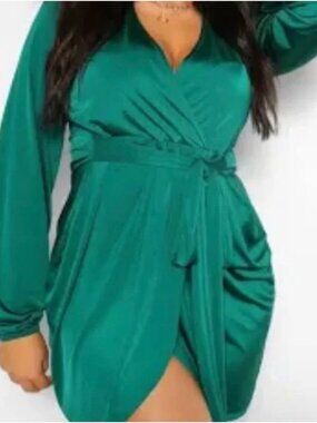 Plus Disco Slinky Belted Wrap Dress Size 16